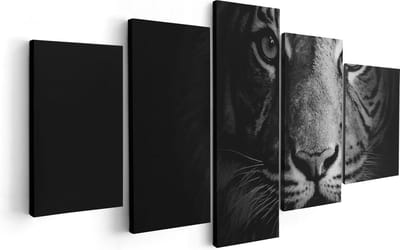 Artaza Canvas Schilderij Vijfluik Tijgerkop - Tijger - Zwart Wit - 100x50 - Foto Op Canvas - Canvas Print