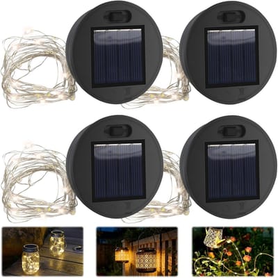 Set van 4 Vervangende Zonne-energie Lichten voor Gieter met Feestverlichting - 7cm Solar Deksel voor Tuin en Balkon Decoratie