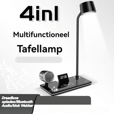 Bureaulamp-Bureaulamp led- Leeslamp -Elektronische klok- Oplaadbaar（Telefoon&ipad） - Dimbaar -Timer - Opvouwbaar - Smart Touch – Wireless Charger -Zwart
