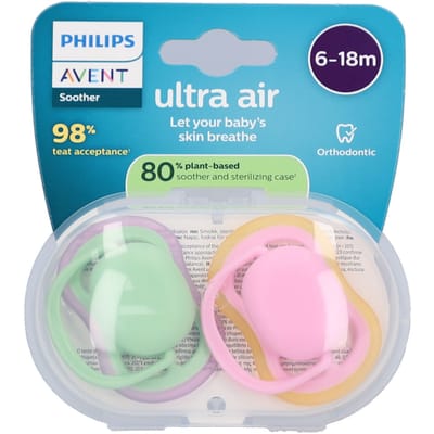 Philips Avent Ultra Air – Ademend en lichtgewicht fopspeen (6-18 mnd) – 2 stuks - SCF087/12