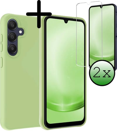 Hoesje Met 2x Screenprotector - Geschikt voor Samsung Galaxy A25 - Sterk & Shockproof - Back Cover - Siliconen Case - Telefoon Hoes - Groen