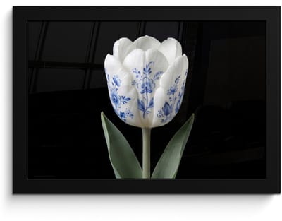 Poster in lijst - Fotolijst 30x20 cm - Posters - Tulp - Patroon - Blauw - Posterlijst zwart - Decoratie - Wanddecoratie woonkamer - Muurdecoratie slaapkamer
