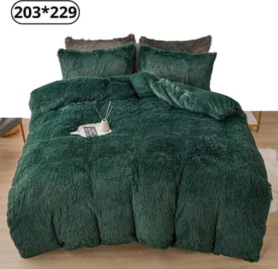 Livano Fluffy Dekbedovertrek - Teddy Dekbedovertrek - Fleece Dekbedovertrek - Pluche - Dekbed - Deken - Inclusief Kussens - Groen 203x229cm