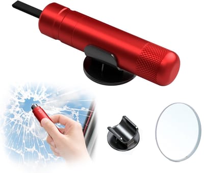 Veiligheidshamer-noodhamer met gordelsnijder -noodhamer-Gereedschap voor autoruitbreker-2-in-1 Harnas Snijder & Glasbreker (Rood) - Wikkelbeugel & Test Glas