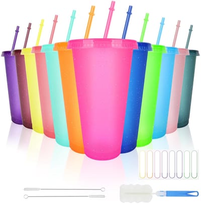 Plastic bekers van 24 oz met rietjes en deksels, herbruikbare ijskoffiekop, koudwaterbekerset voor reisfeest