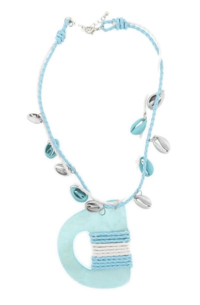 Behave® Ketting blauw met asymmetrische hanger en schelpjes - 45 cm