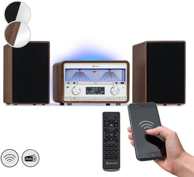 Auna DAB-radio cd-speler voor thuis, FM/DAB/DAB+ radio met Bluetooth en AUX, 25W afneembare micro-luidsprekers, LCD-display, Afstandsbediening, MP3, USB & muziekstreaming, DAB-radio netvoeding