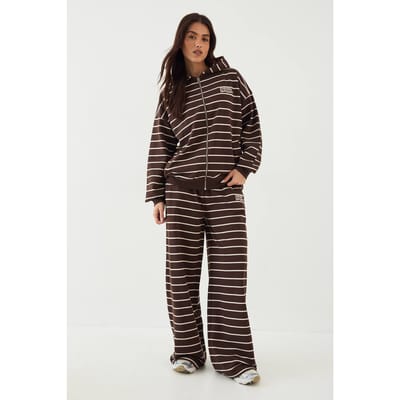 Dames DSGN Studio Gestreepte Rechte Pijp Jogger | Dark Chocolate | Maat: XS