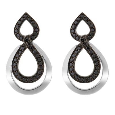 Orphelia 'Amber' Dames 925 Sterling Zilveren Set: Ketting-Hanger + Oorbellen - Zilver/Zwart SET-7092/2