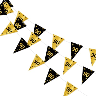 Q2P - Slingers - 90 Jaar - Verjaardag - Versiering - Decoratie - Feestversiering - Vlaggenlijn - Goud - Zwart