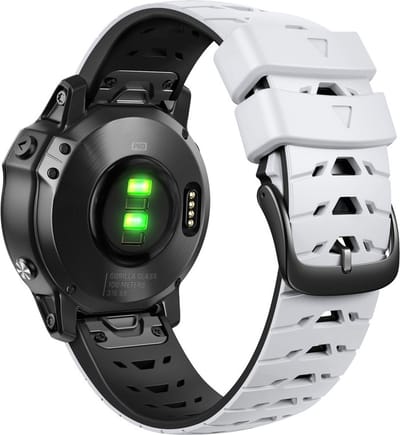 Siliconen bandje - geschikt voor Garmin Fenix 5 / 5 Plus / 6 / 6 Pro / 7 / 7 Pro / 8 (47 mm) / E (47 mm) / Epix (Pro) (2) 47 mm / Quatix 5 / 6 / 7 / 7 Pro / Approach S60 / S62 / S70 47 mm / MARQ / D2 Delta / D2 Mach 1 / Descent G1 - wit-zwart