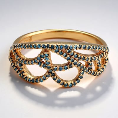 Cavill - 925 Sterling Zilver Ring - Roségoud Verguld - 0,42 ct Fancy Diamanten - Elegante Smalle Damesring met Blauwe Stenen