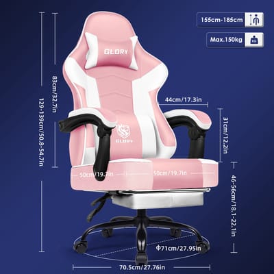Gaming Stoel - 170° Verstelbare Rugleuning - Gaming Stoel met inklapbare Voetsteun - racerstijl - Geïntegreerde Armleuningen - Roze