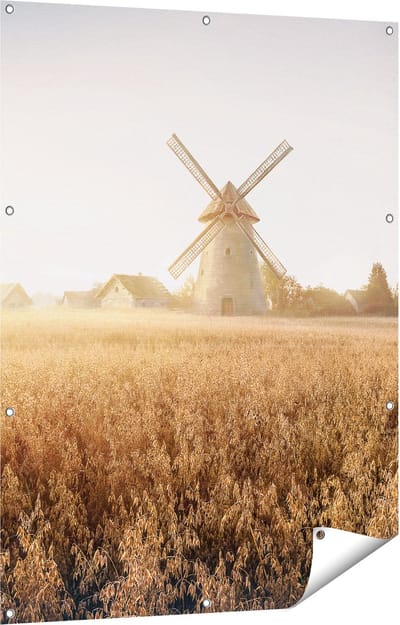 Gards Tuinposter Windmolen in het Veld - 90x120 cm - Tuindoek - Tuindecoratie - Wanddecoratie buiten - Tuinschilderij