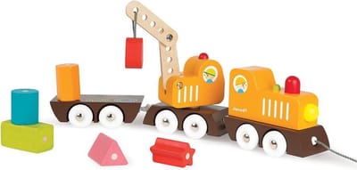 Janod Trekfiguur - Trein met houtkraan
