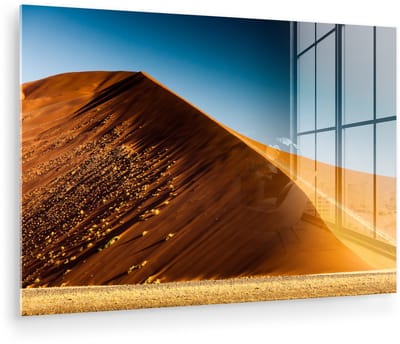 ® Glasschilderij 180x120 cm - Schilderij acrylglas - Zandduin in de woestijn van het Afrikaanse Namibië - Foto op glas - Muurdecoratie woonkamer - Wanddecoratie slaapkamer - Schilderijen