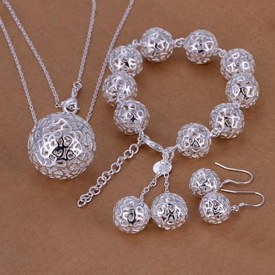 Fijn 925 Sterling Zilver Bruiloft Vrouwen Sieraden Exquise Holle Ketting Armbanden Oorbellen Set Mode Sieradenset S110 gray