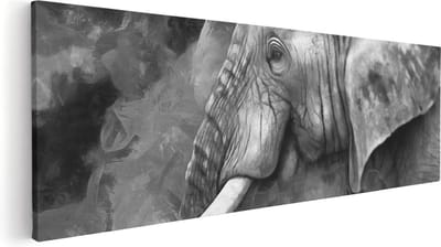 Artaza Canvas Schilderij Dierenkop Olifant - 60x20 cm - Wanddecoratie Woonkamer - Muurdecoratie Dieren - Kamer Accessoires