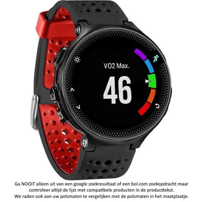 Zwart Rood siliconen horlogebandje geschikt voor de Garmin Forerunner 220, 230, 235, 620, 630, 735XT, Approach S20, S5 & S6 - horlogeband - Maat: zie maatfoto - polsband - strap - siliconen - rubber