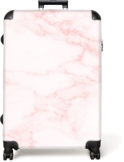 NoBoringSuitcases.com® - Koffer groot - Reiskoffer lichtgewicht - Marmer - Roze - Luxe - Marmerlook - Rolkoffer met 4 wielen - Grote trolley XL - 98 liter bagage