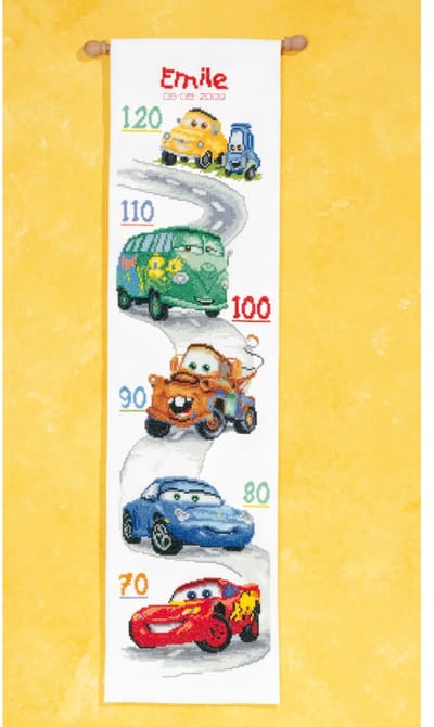 Vervaco - Telpakket kit - Geboorte - Groeimeter - Disney Cars - PN-0014800 - Borduren - Borduurpakket - Borduurpakket geboorte - Borduurpakket volwassenen