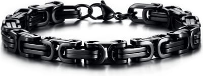 Koningsarmband Heren - Zwart - 5mm- Byzantijnse stijl - Dubbele Schakels - Staal - Armband Schakelarmband - Armbanden - Papa Cadeau Voor Mannen - Vaderdag