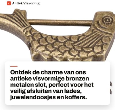 Dailygoods- Hangslot Antiek Visvormig - Stevig en Duurzaam - Bronzen Imitatie - Platte Sleutel - Klassiek Ontwerp - Voor Juwelendoosjes - Slot