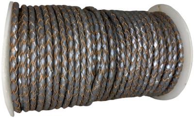 Gevlochten Leren Koord Rond, 10 m x 3 mm - Rond Gevlochten Lederen Koord, Voor Halskettingen, Armbanden, Sieraden, Knutselkralen en Veters (Grijs)