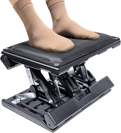 Voetsteun Bureau - Verstelbare Voetenbank - Ergonomisch Zitten - Traploos Verstelbaar - 40 x 31 cm - Zwart