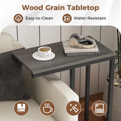 C-Vorm Bijzettafel Banktafel voor Kleine Ruimtes - Industrieel Hout & Metaal