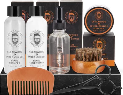 BRUBAKER 7-delige Baardverzorging Cadeauset met 60 ML Baardshampoo, 60 ML Baardconditioner, Baardolie, Baardbalsem, Baardborstel, Baardkam, Baardschaar - Baardhersteller Mannen Cadeaus - Cadeautip - Cadeau Idee - Vaderdag cadeau