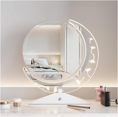LED Make-up Spiegel - Verlichte Spiegel - Make-up Aanbrengen - Drie Kleuren Licht - 360 Graden Draaibaar - Wit