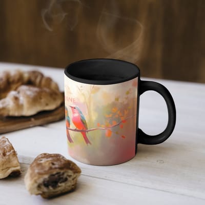Magische Mok - Foto op Warmte Mokken - Koffiemok - Vogels - Tak - Quote - Roze - Magic Mok - Beker - 350 ML - Theemok - Mok met Tekst