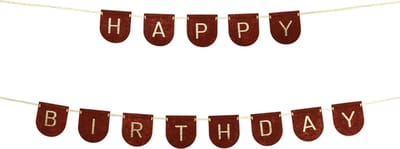 Vilten letterslinger "Happy Birthday" bruin met glittergoud - lengte 3 meter