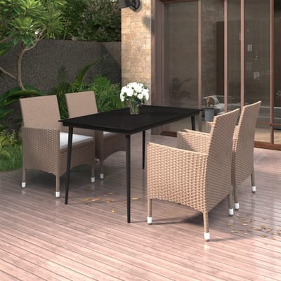 vidaXL - 5-delige - Tuinset - met - kussens - poly - rattan - en - glas