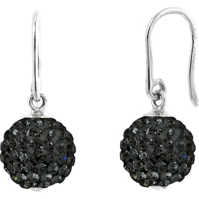 Gekleurde oorbellen bollen zwart kristal 10mm zilver 925 - puur kristal