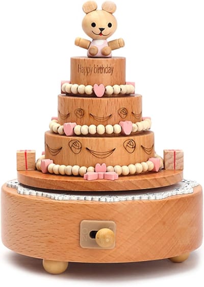 Houten Muziekdoos - Wieg Speelgoed - Kinderkamer Decoratie - Draaiende Elementen - Circa 11-17 cm