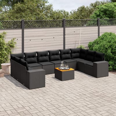 vidaXL - 11-delige - Loungeset - met - kussens - poly - rattan - zwart