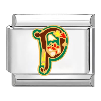 Quiges - Schakel - Bedel - 9mm - charms - Kleurrijk - alfabet P - Geschikt voor - armband - Schakelarmband - italy bedels armband