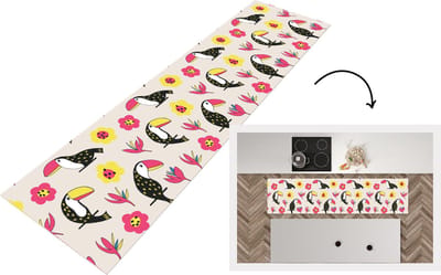 Keukenloper - Loper keuken - Patronen - Vogel - Bloemen - 200x50 cm - Keukenloper vinyl