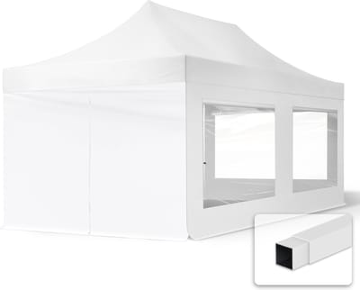 3x6 m Easy Up partytent Vouwpaviljoen, ECONOMY staal 30mm met zijwanden (panorama), wit