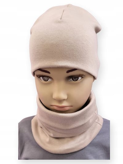 Dartomik - Kinder Set Czapka + Sjaal - Maat 52-56 - Beig - Dubbele Laag