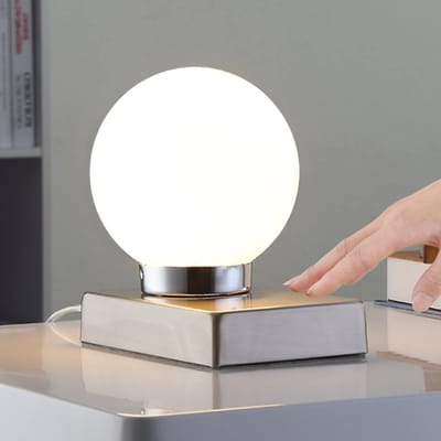Lindby - Tafellamp - 1licht - glas, metaal - H: 15 cm - E14 - opaalwit, mat nikkel