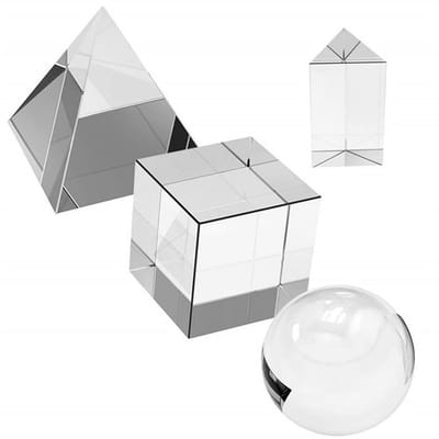 Allecto - 4 stuks K9 Optische Kristal Prism Set - Educatief en Creatief - Verschillende Prismavormen - Voor Fysica en Decoratie - Inclusief Kubus, ...