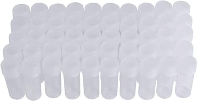 50 stuks 5ml kleine plastic monsterbuizen met deksel voor opslag, laboratoriumgebruik en monsters verzamelen, hoogte 40mm, diameter 14mm