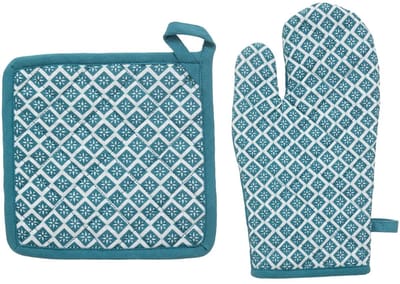 Atmosphera Ovenwant set met pannenlap - blauw - katoen - 20 x 32 cm - chef - keukenbenodigdheden