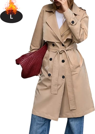 Livano Mantel Dames - Tussenmantel - Jas - Mantelpakje - Trenchcoat - Overjas - Overcoat - Winter - Khaki - L