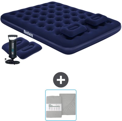 Bestway luchtbed - 2-Persoons - 152 x 203 x 22 cm - Blauw - Inclusief handpomp - kussens en Hoeslaken