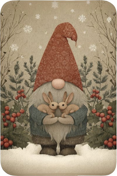 Badmat 60x90 cm - Antislip - Kerstgnome - Konijntjes - Kleurrijk - Badmatten voor badkamer - Badkamermat - Douchemat - Badkamer mat