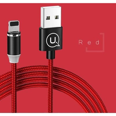 USAMS U-Sure Serie - Magnetische Lightning Kabel - 1m - Rood - Nylon Gevlochten